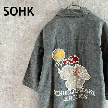 SOHK 뒷면 자수 셔츠 버튼 다운 그레이 남성용 M 사이즈