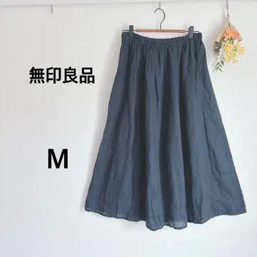 무인양품 롱 스커트 플레어 린넨 100% 네이비 M 캐주얼
