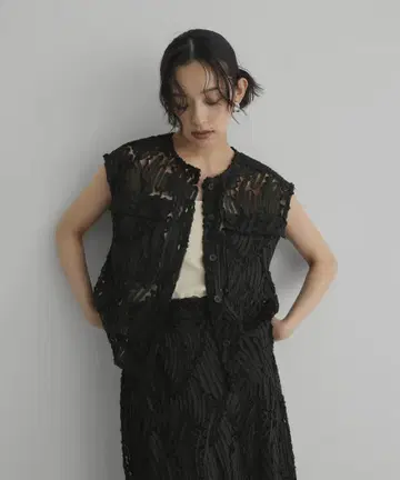 코드 레이스 시어 베스트 자수 레이스 시어 베스트 상의 블랙 hellam