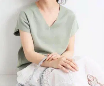 SLOBE IENA 코튼 하이 게이지 뉘앙스 5부 소매 니트
