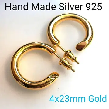 4x23mm 양쪽 귀 골드 핸드메이드 925 후프 귀걸이(701)