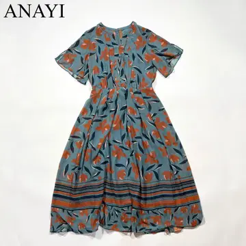 ANAYI 아나이 그래픽 플라워 플레어 원피스 턱 고급