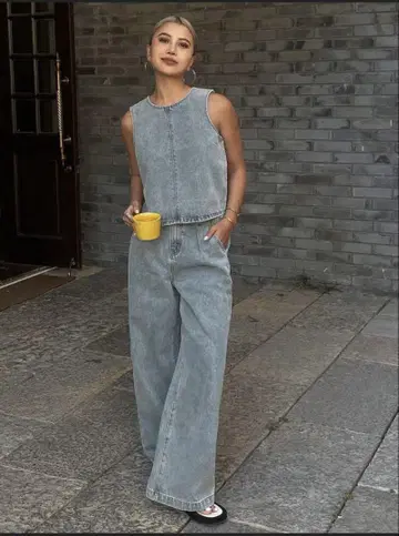 SHEIN 데님 셋업 라이트 블루