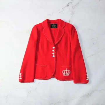 c 이타리야 자켓 빨간색 스캘럽 크라운 자수 비쥬 울 13