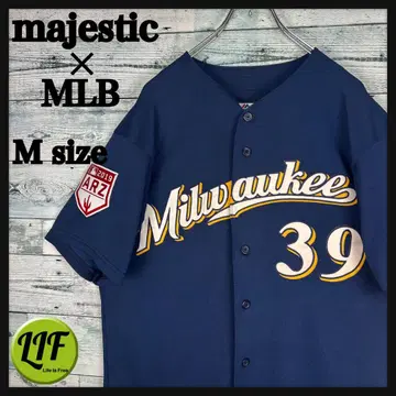 마제스틱 MLB 전체 자수 브루어스 베이스볼 셔츠 M 5495