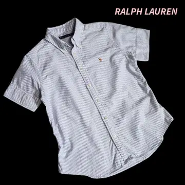 RALPH LAUREN 로고 자수 스트라이프 옥스퍼드 반팔 셔츠 579
