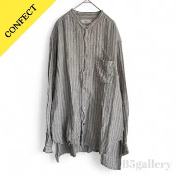 CONFECT 02243-0019 린넨 스트라이프 밴드 카라 셔츠