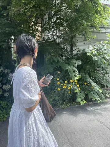 자수 화이트 롱 원피스