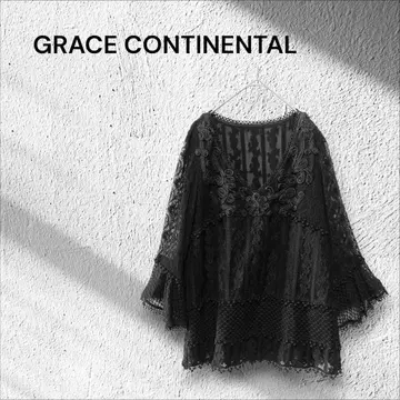 GRACE CONTINENTAL 블랙 레이스 튜닉 시스루 7부 소매