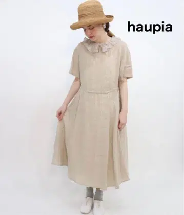 haupia 린넨 원피스 프릴 옷깃 롱 원피스 허리 리본 린넨 100
