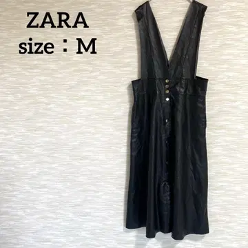 자라 ZARA 인조 가죽 원피스 [M] 오버롤 스커트 플레어 블랙