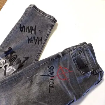 ZARA MAN 영문 데미지 가공 스키니 데님 그레이 38 Y2K