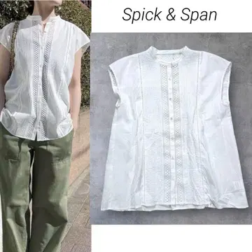 새상품급 스픽 앤 스팬 스탠드 카라 블라우스 레이스