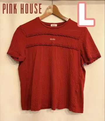PINK HOUSE 핑크하우스 로고 프린트 티셔츠 프릴 장식 빨간색 L