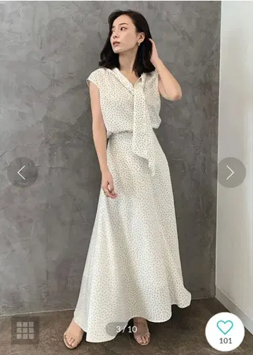 애뉴언스 보타이 블라우스 스커트 셋업 도트