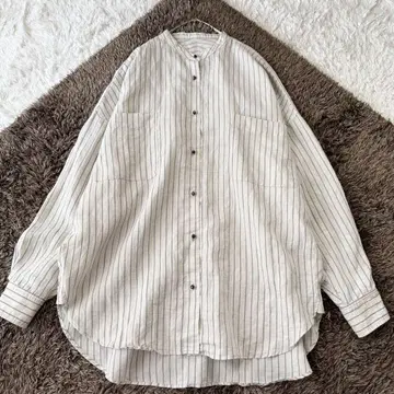 비어즐리 BEARDSLEY 스트라이프 포켓 셔츠 밴드 카라 겉옷