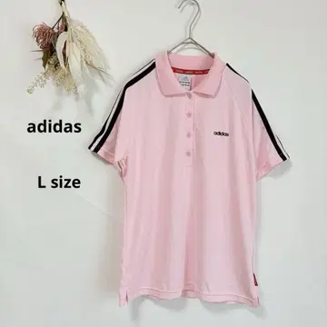 아디다스 adidas 피케 셔츠 반팔 핑크 L 일본제 스포츠 웨어