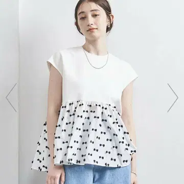 UNITED ARROWS 리본 컷 자카드 콤비 블라우스