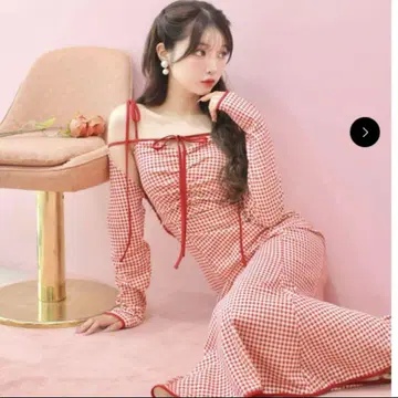 엠미에메 깅엄 체크 앙상블 롱 원피스