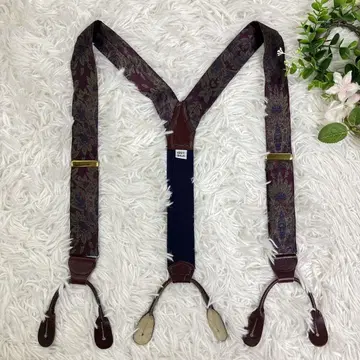 빈티지 USA제 서스펜더 페이즐리 무늬 가죽 실크 100%