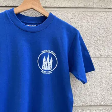 90s USA제 파랑 프린트 티셔츠 백 프린트 S 사이즈 빈티지
