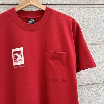 90s USA제 빨간색 원 포인트 포켓 부착 티셔츠 빈티지