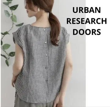 URBAN RESEARCH DOORS 린넨 체크 이후 단추 블라우스