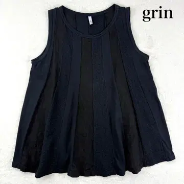 grin 그린 슬리브리스 상의 면 린넨 절개 블랙 네이비