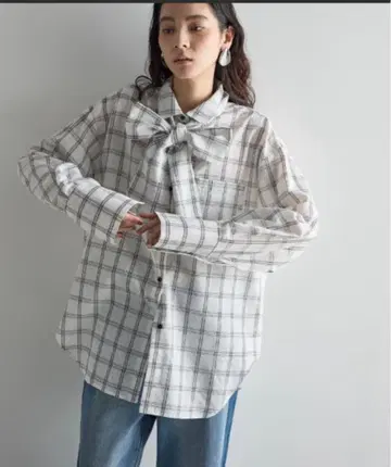 THE YOn 빅 보타이 그래프 체크 셔츠