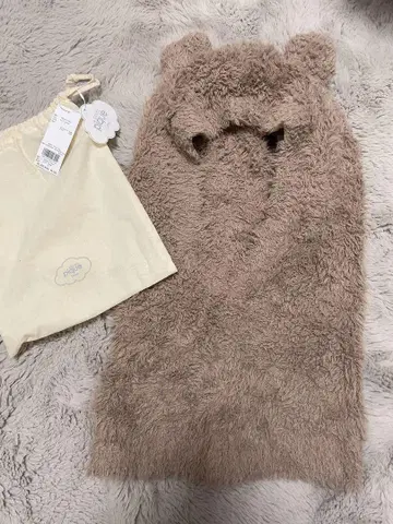 젤라또피케 곰 귀가 달린 플리스 후드 베이지 수납 봉투 포함