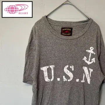 BEAMS U.S.N. 프린트 티셔츠 그레이 S~M 사이즈