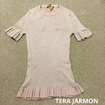 TERAJARMON 핑크 라메 프릴 소매 반팔