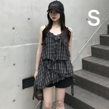 블랙 체크 프릴 아지메 미니 원피스 튜닉 emmy