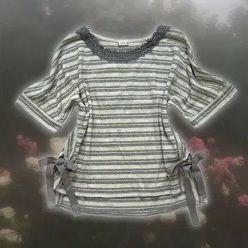 00s 코케트 페어리 그런지 줄무늬 리본 상의
