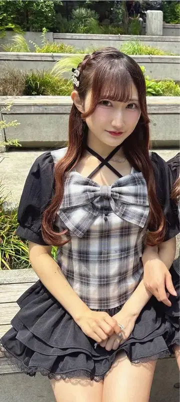evelyn 빅 리본 티어드 OP 체크
