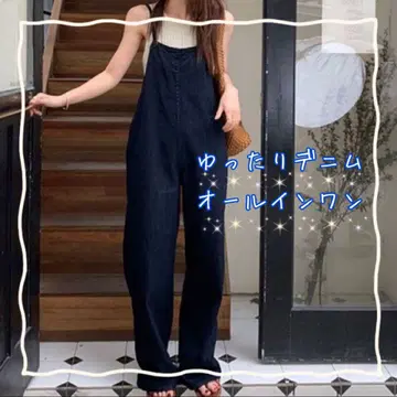 올인원 데님 살로펫 넉넉한 백리본 어깨끈 조정 가능