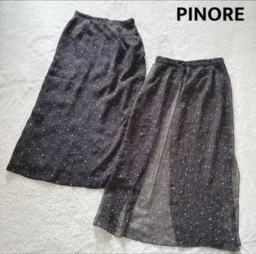 PINORE 랩 스커트 롱 스커트 시어 백 슬릿 올 패턴