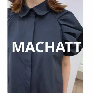 MACHATT 턱 슬리브 퍼프 블라우스 F 하프 셔츠 네이비