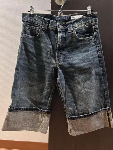 자라 배기 데님 하프 팬츠