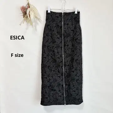 에시카 ESICA 자카드 스커트 프론트 지퍼 롱 기장 타이트 꽃무늬