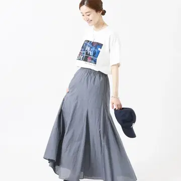 IENA 코튼 보일 패널 플레어 스커트