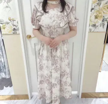 evelyn 꽃무늬 초커 원피스 OP 반팔 핑크