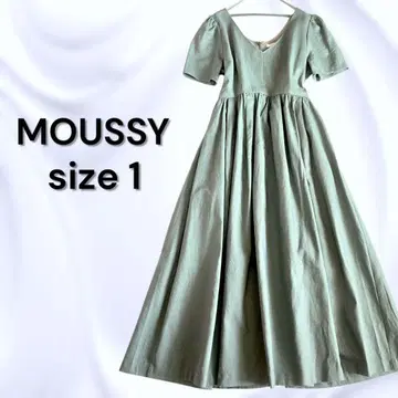 MOUSSY 마우지 린넨 코튼 원피스 롱 반팔 카키