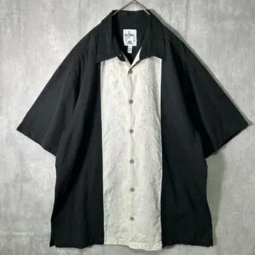 레이온 자수 쿠바 셔츠 블랙 화이트 빈티지 2XL