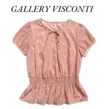 GALLERY VISCONTI 블라우스 꽃무늬 도트 리본 개더 L