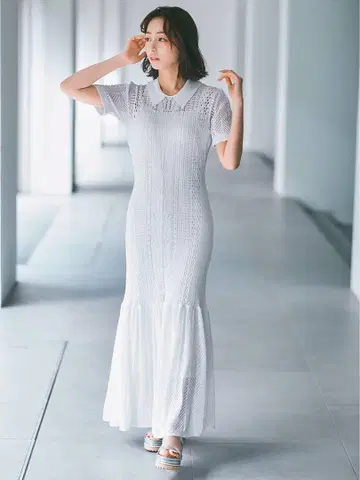 셀포드] 카라가 있는 레이스 니트 원피스