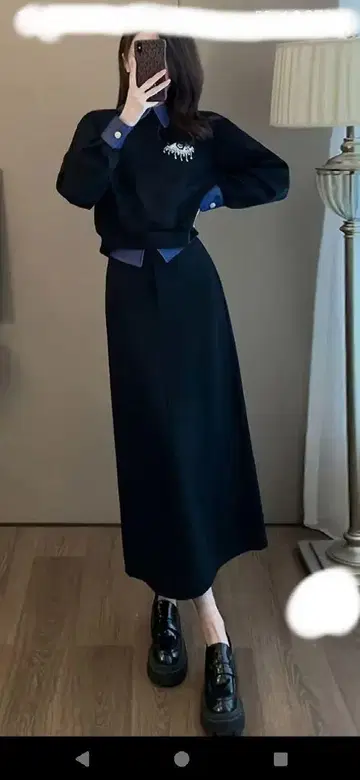 쉬인 셋업 데님풍 원포인트 상의 스커트