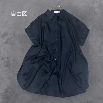 컨디션 최상 자유구 지우쿠 네이비 셔츠 블라우스 넉넉한 여성용 38