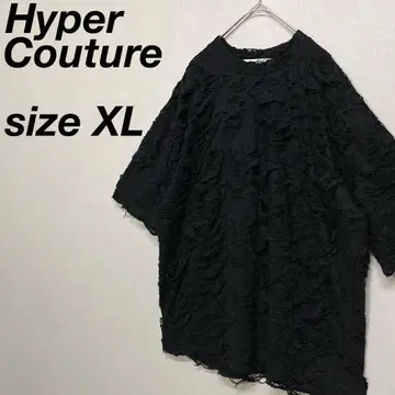 HyperCouture 데미지 탑 반팔 티셔츠 XL 블랙 무지
