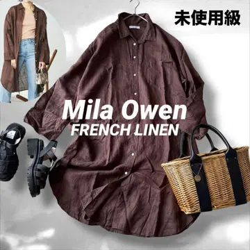 Mila Owen 미라 오웬 프렌치 린넨 롱 셔츠 브라운